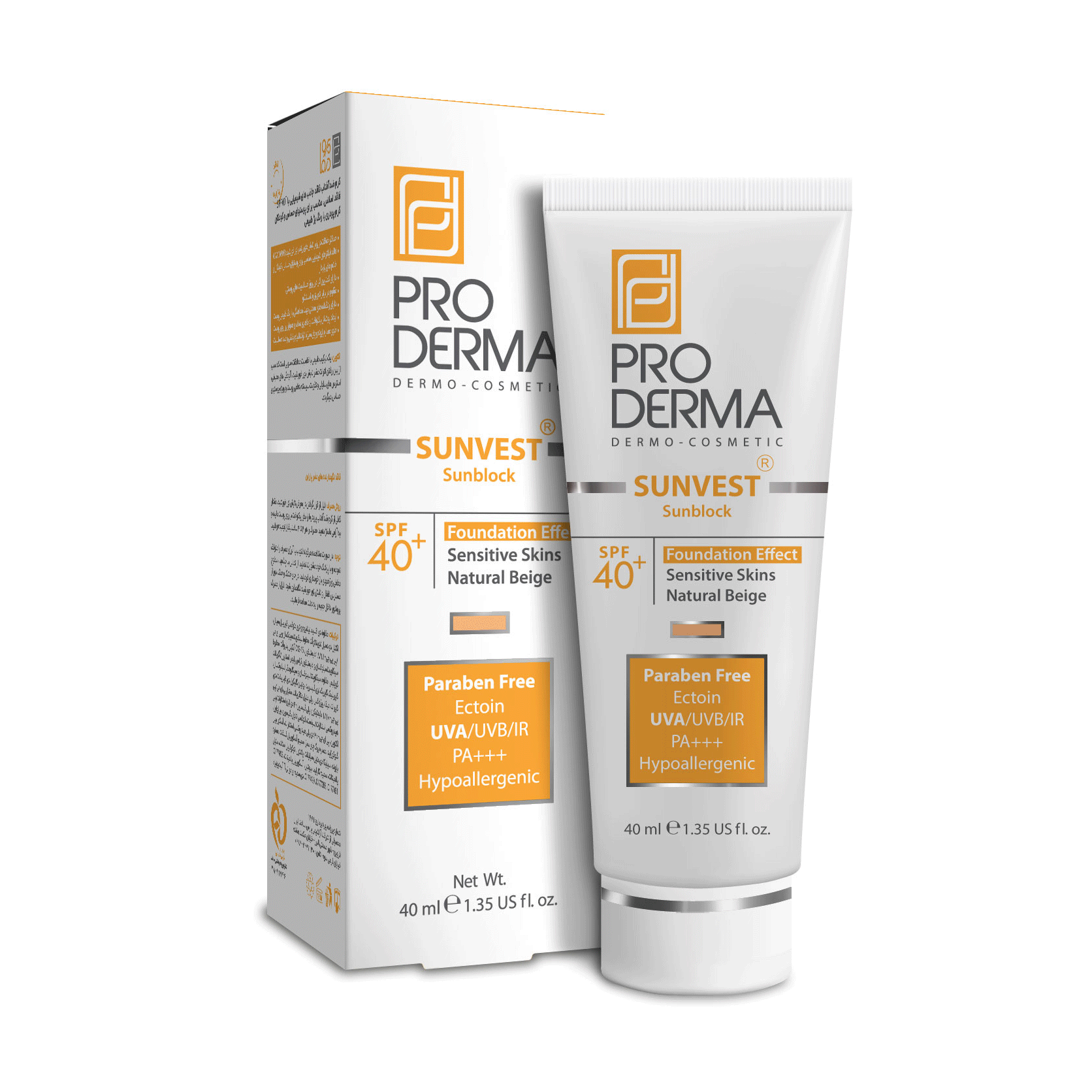 کرم ضد آفتاب مینرال رنگی پرودرما ⁺SPF40 مناسب پوست های حساس ۴۰ میلی لیتر